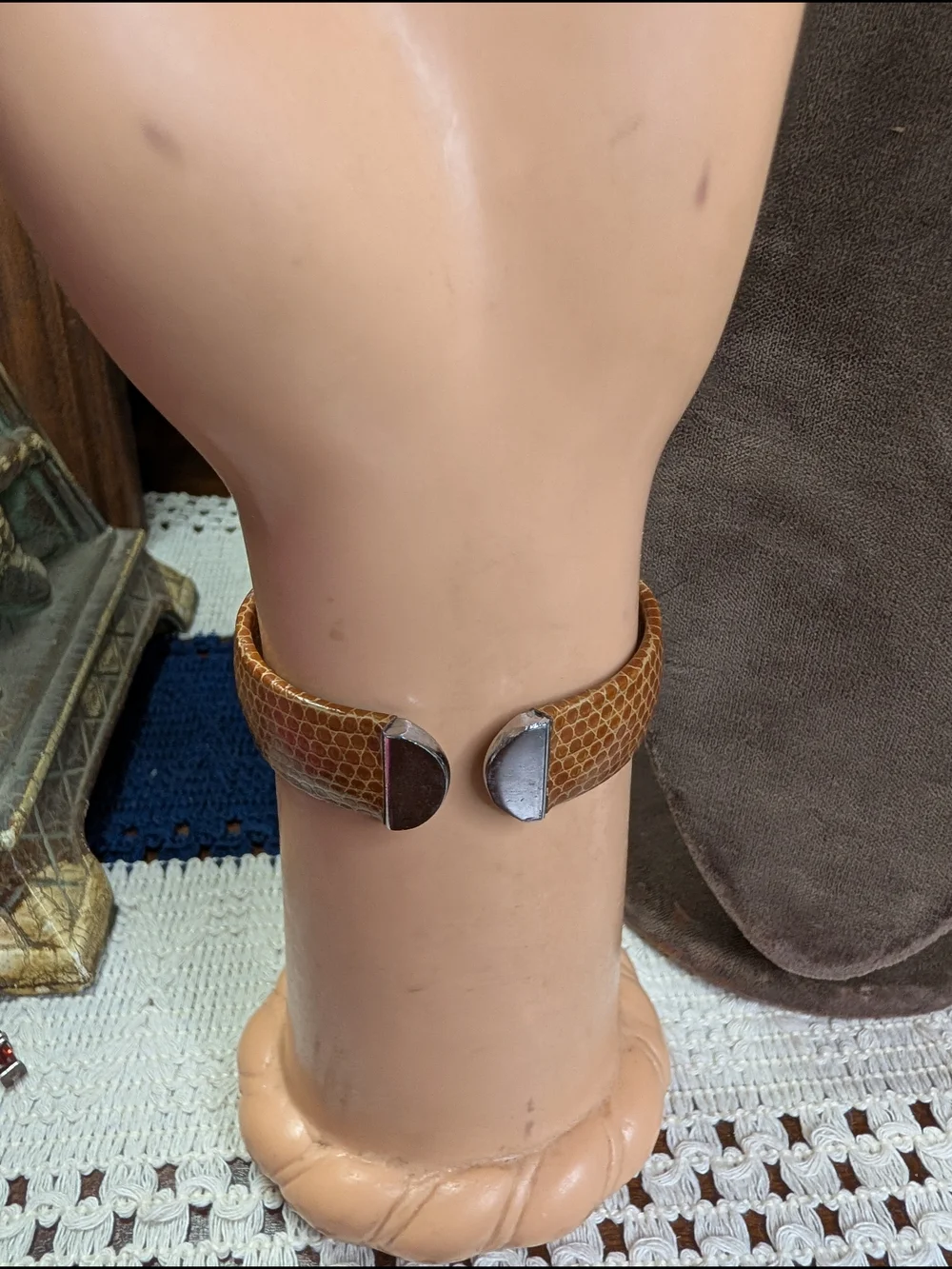 Geneva Silver-Tone Watch Orange Dial and Brown Leather Hinged Cuff Strap
